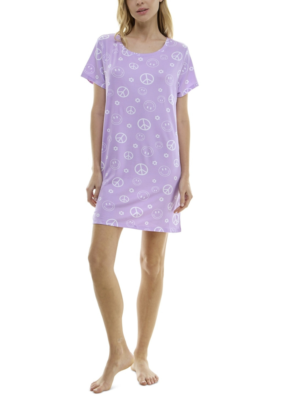 Roudelain Women Printed Short Sleeve Sleepshirt Peace and Love Size L